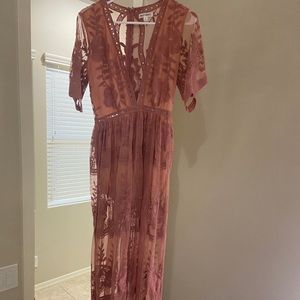 Pink lace maxi dress